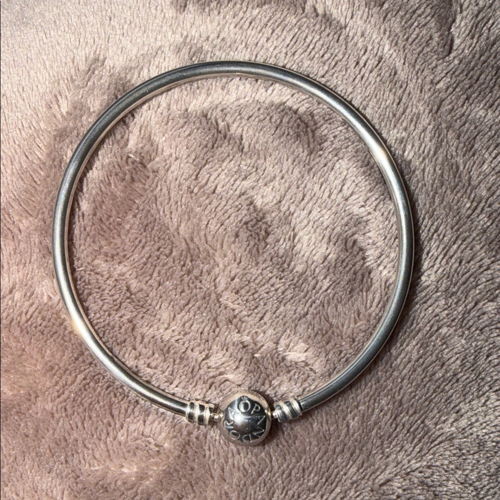 Pandora Silver Charm Bangle Bracelet with Logo Clasp